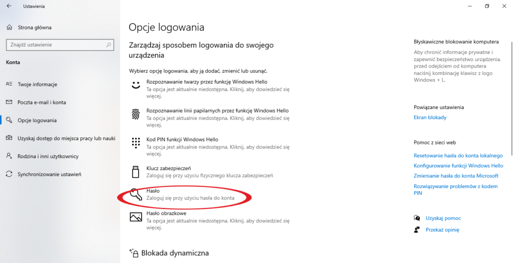 jak zmienić hasło w laptopie